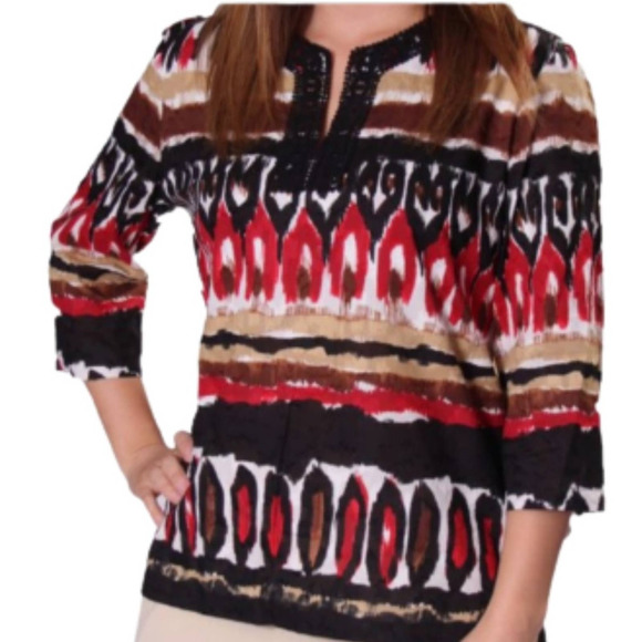 Alfred Dunner Tops - Alfred Dunner Crochet Neck  3/4 Sleeves Tribal Tunic Size 18